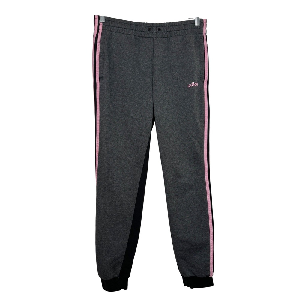 Adidas‎ Joggers Gray Black Pink 3-Stripe Tapered Sweatpants Women Large Active